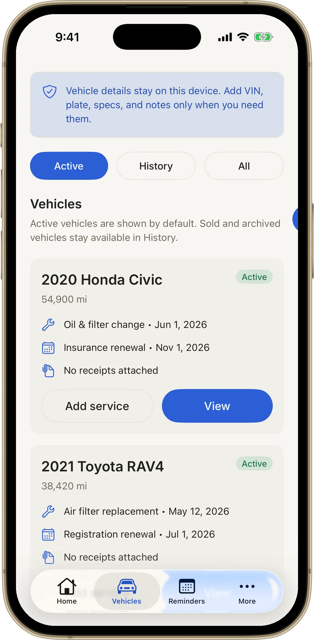 Vehicles list